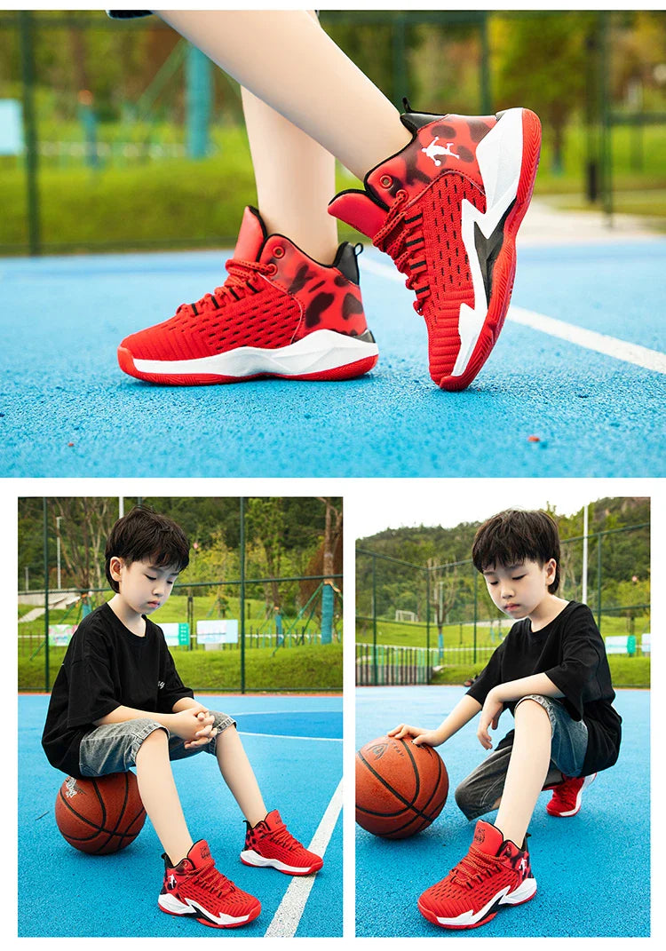 Children‘s Basketball Shoes Non-slip Breathable Basketball Training Sneakers Lace-up Boys Girls Basketball Boots Athletic Shoes