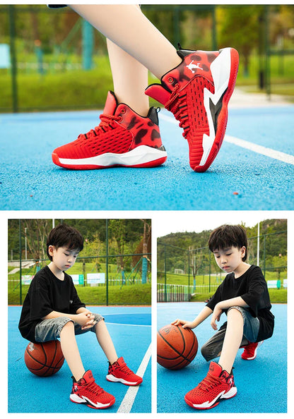 Children‘s Basketball Shoes Non-slip Breathable Basketball Training Sneakers Lace-up Boys Girls Basketball Boots Athletic Shoes