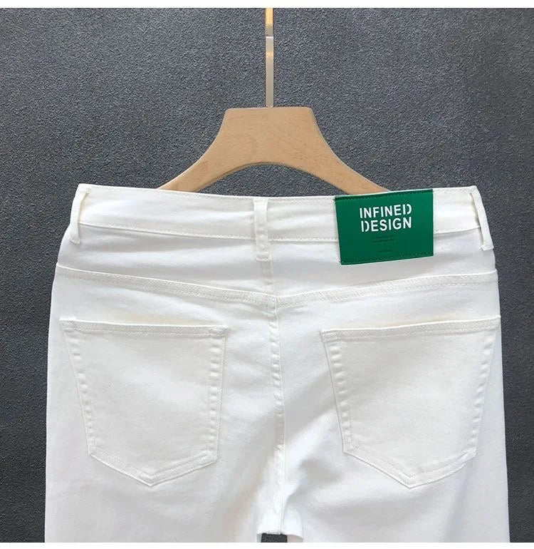 2023 Spring and Autumn New Classic Fashion Solid Color Elastic Casual Jeans Men's Comfortable High-Quality Small Foot Pants 36