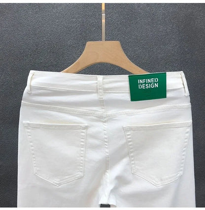 2023 Spring and Autumn New Classic Fashion Solid Color Elastic Casual Jeans Men's Comfortable High-Quality Small Foot Pants 36