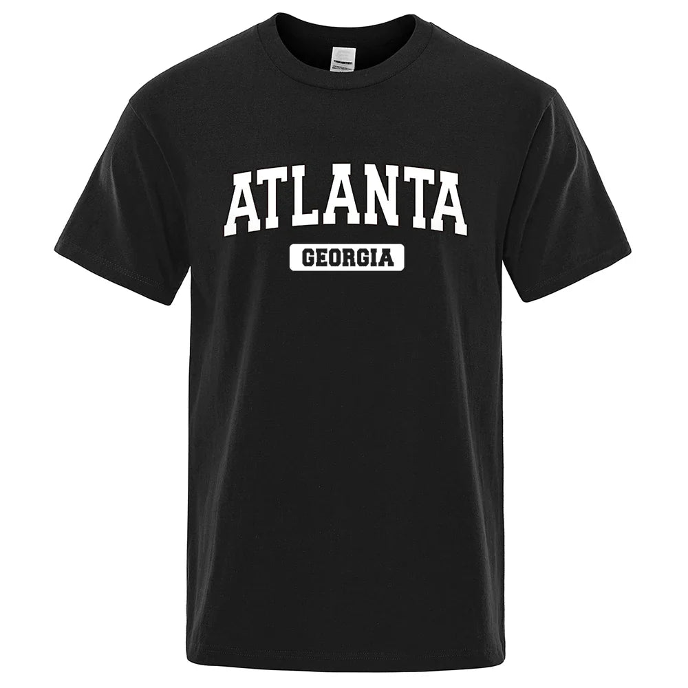 Atlanta Georgia Usa City Letter Tops Men Summer Oversize T-Shirts Cotton Loose T Shirts Fashion Breathable Male Short Sleeves