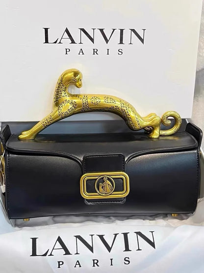 Square cowhide fashion personality versatile party shoulder bag with the same leopard handle bag high-end feeling women's bag.