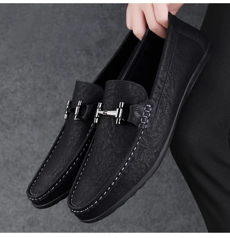 Men's shoes large size simple men's lazy casual shoes for men's black light driving loafers men's shoes leather shoes
