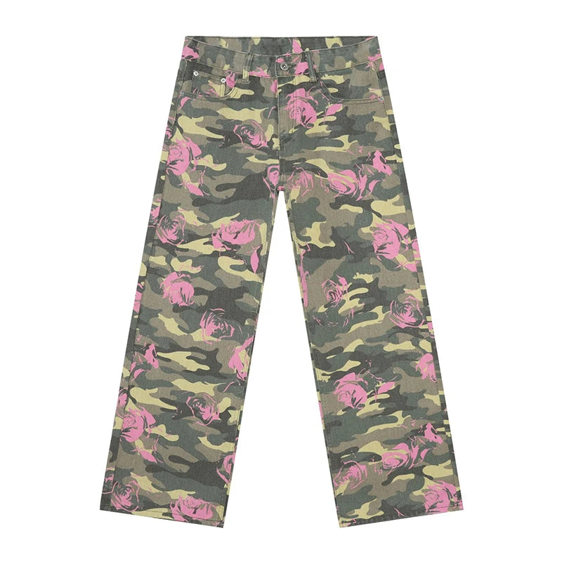 Tide Camouflage Jeans Men's Ins Loose Straight Wide Leg Casual Denim Pants Loose Male Trousers 12C2036