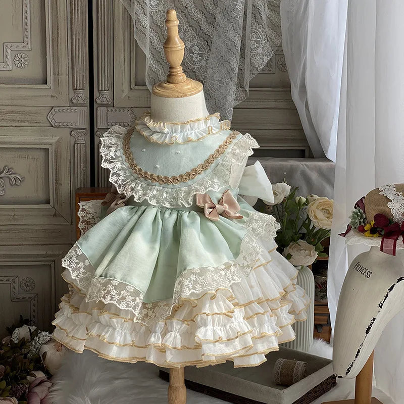 Dress Summer New Bow Lace Cake Princess Dress Birthday Banquet Wedding Flower Girl Performance Clothing