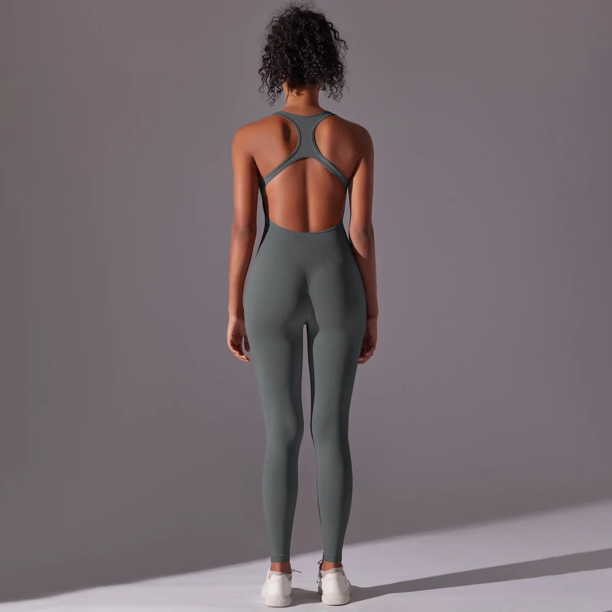 Backless Yoga Bodysuit Women Sports Jumpsuit Fitness Sportswear Workout Set Solid Color Seamless Butt Lifting Yoga Bodysuit