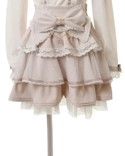 Mine Style Mass-Produced Japanese Casual Laminated Ruffles Lace  Skirts 2023 Autumn Winter High Waist Corset A- Line Mini Skirt