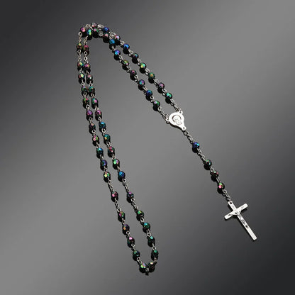 Fashion Vintage Cross Necklace Rosary Beads Chain Jesus Crucifix Virgin Mary Pendant Chain Jewelry Necklace