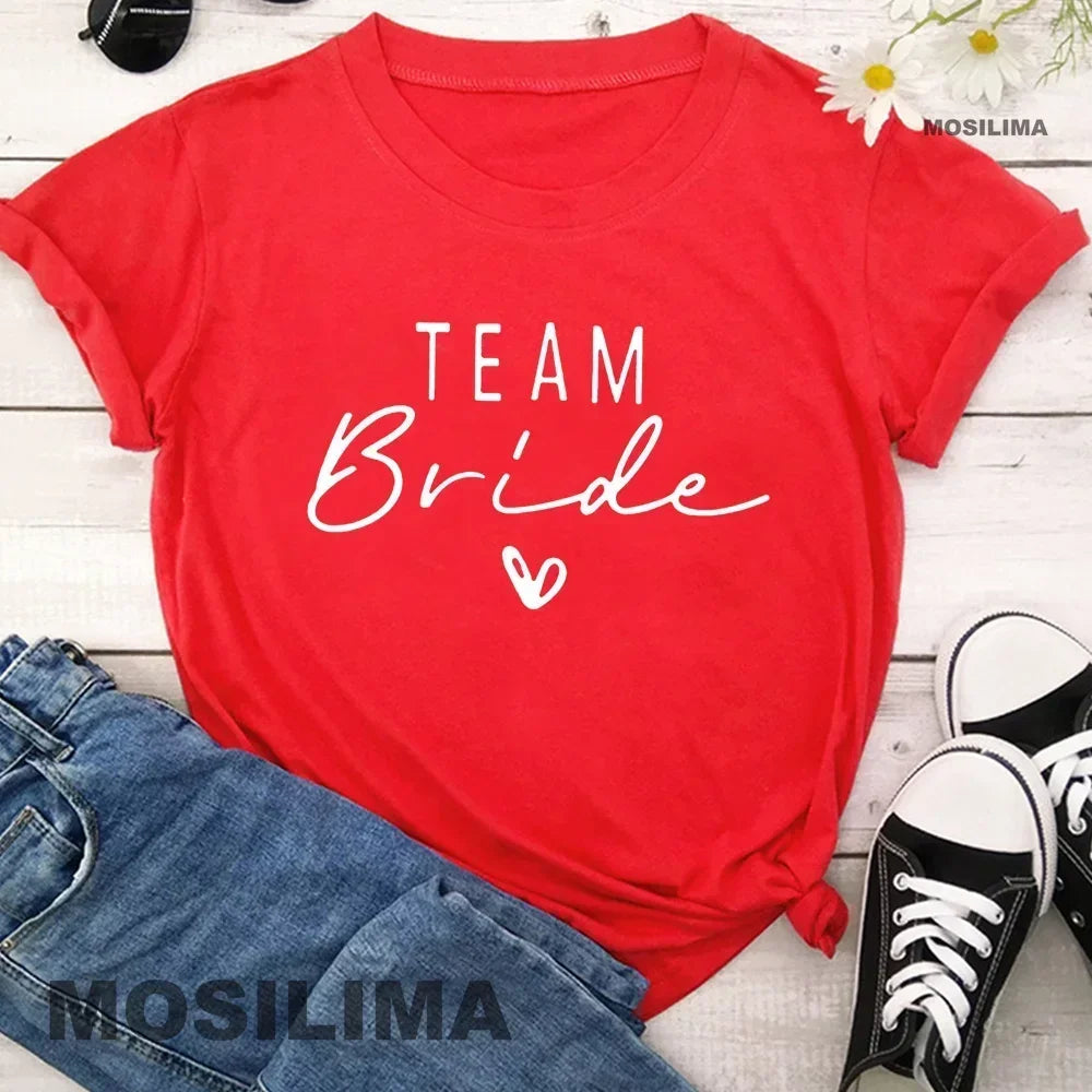 Women Cotton T Shirt Team Bride Bachelorette Party Shower Hen Party Bridesmaid Print T-Shirt 2024 Girls Wedding Female Tops