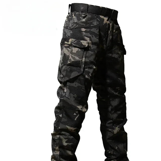 Autumn Tactical Sets Men Outdoor Breathable Short Sleeve Tshirt+Waterproof Straight Pant 2 Pcs Suits Camo Multi-pocket Cargo Set