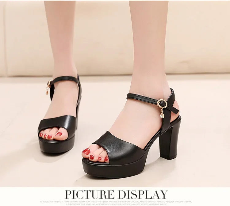 Size 32-43 2024 Genuine Leather Fashion Fish Mouth Women'S High Heel Summer Shoes Dress Sandals Female Woman Sandals Platform