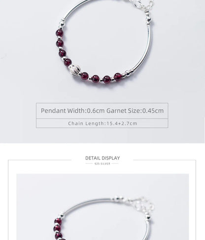 Natural Garnet Little Balls Sterling Silver 925 Bracelet for Women Link Chain Bracelet Ethnic Style Original Fine Jewelry
