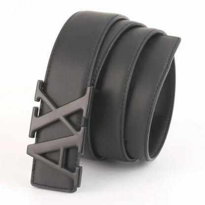 2025 New Cross - border Men's Belt - 3.8cm Waistband, Letter AX Buckle, Fashionable Lychee Pattern, Simple & Versatile Accessory