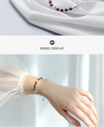 Natural Garnet Little Balls Sterling Silver 925 Bracelet for Women Link Chain Bracelet Ethnic Style Original Fine Jewelry