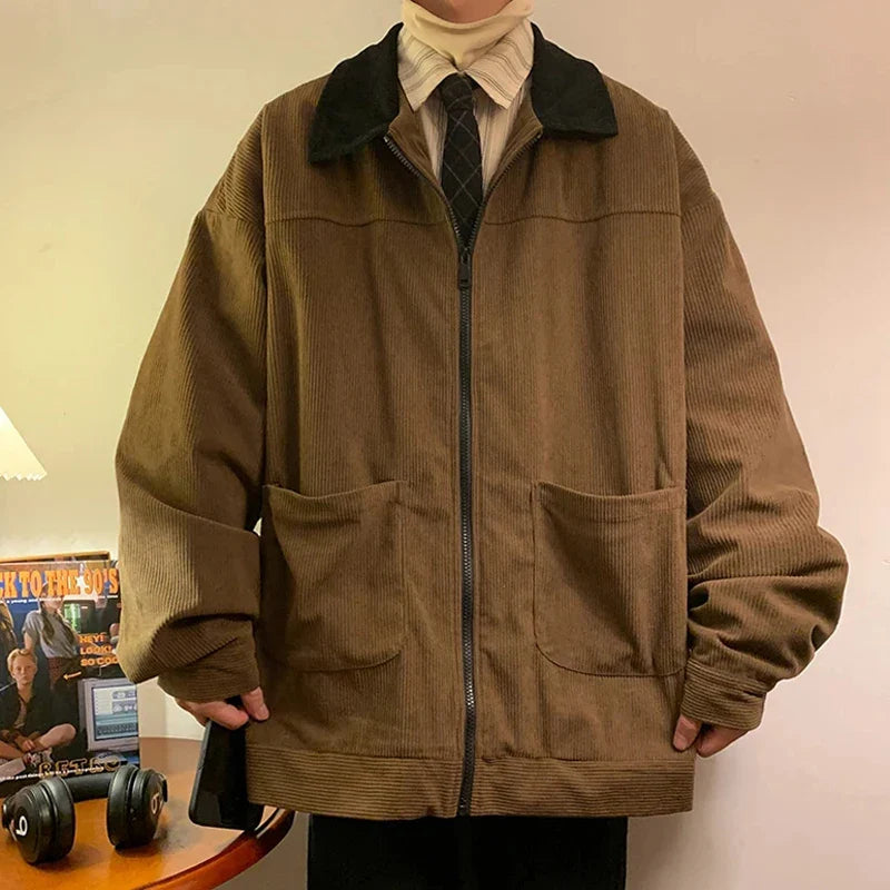 American Style Vintage 2025 Men Bomber Jacket Windbreakers Zipper Coats Autumn Loose Cargo Outwear