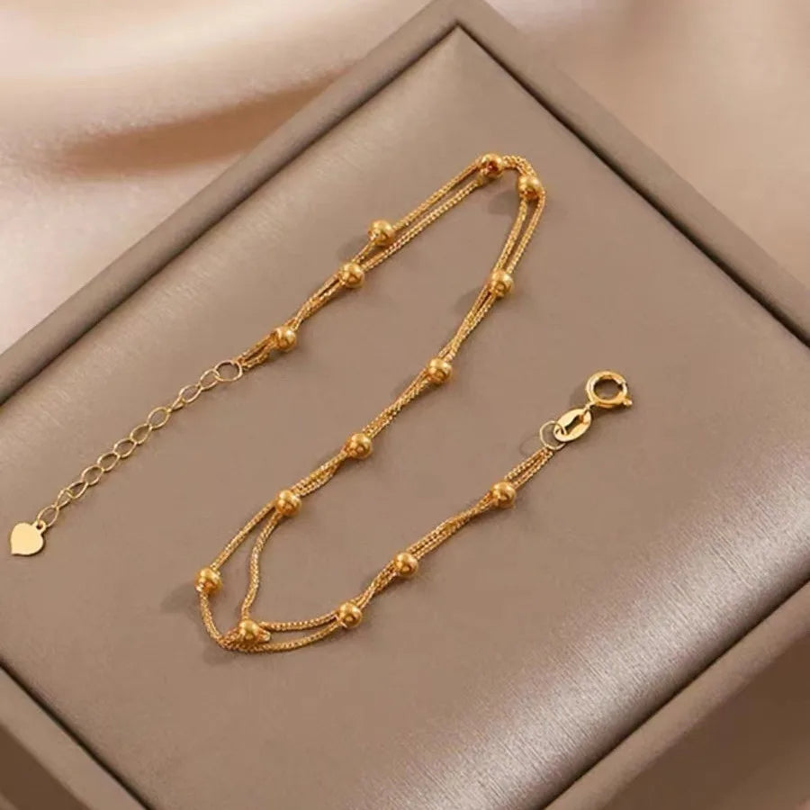 18k Gold Starry Sky Bracelet Au750 Gold Bracelet Plain Chain Lucky Charm Small Gold Beads for Woman Wedding Party Jewelry Gifts