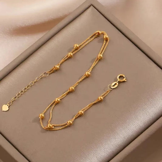 18k Gold Starry Sky Bracelet Au750 Gold Bracelet Plain Chain Lucky Charm Small Gold Beads for Woman Wedding Party Jewelry Gifts