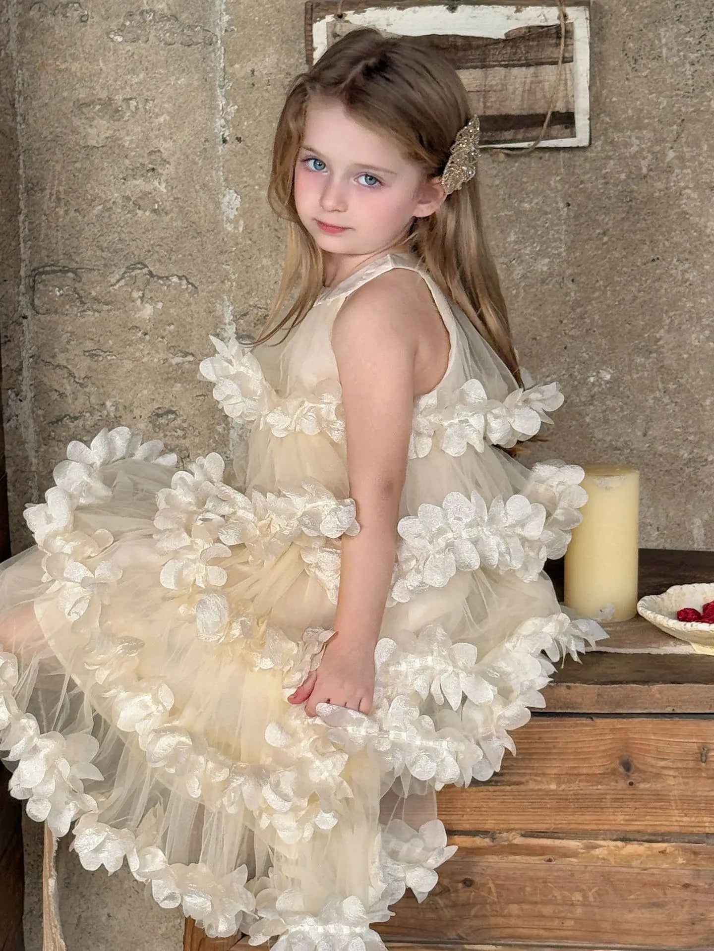 2025 Spring Summer New Children Clothing Girls Neck Hanging Flower Layered Long Dress Korean Children Birthday Princess Dress