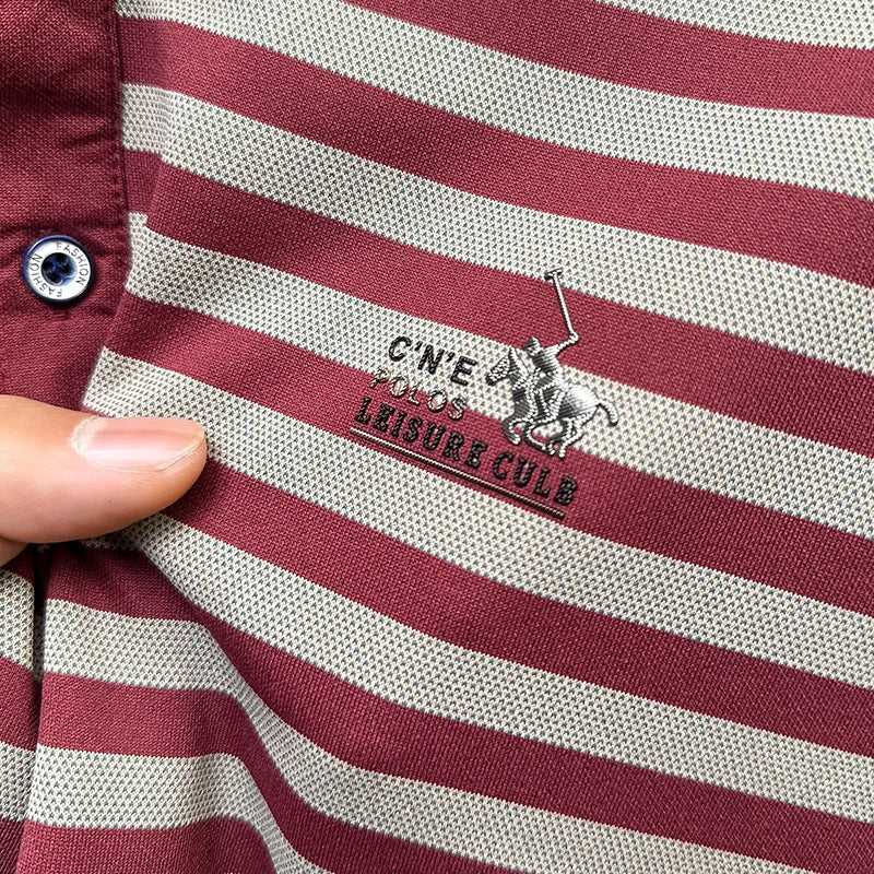 Summer High End Man Polo Shirt Striped Lapel Short Sleeve Horse Lette Print New Breathable T-Shirt Classic Commuter Menswear Top