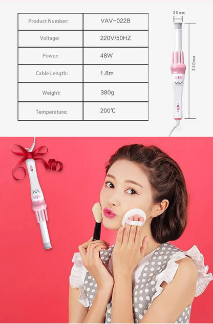 28mm magic curler set pink automatic curler lazy curler with free hair clip comb (VAV-022B authentic)