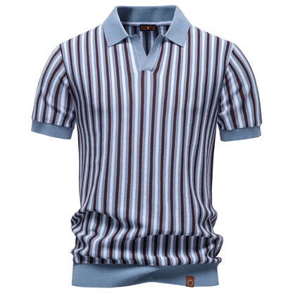 Summer Men's Polo Shirts 2026 Stripe Design Ice Silk Short Sleeve Cool Touch Breathable Casual Outdoor Polo Shirt for Men