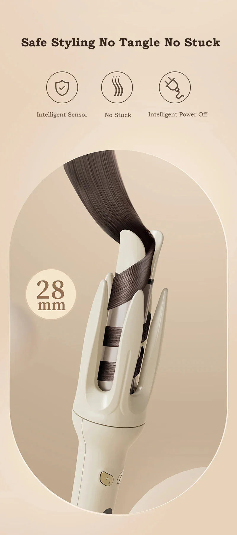 Automatic Hair Curler 28mm Negative Ions Electric Ceramic Curling Hair Stick Rotating Curl Waves Anti-Tangle Curling Iron Styler