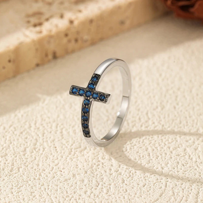 Trendy Cross 100% 925 Sterling Silver Moissanite Rings for Women Party Wedding Lab Diamond Matching Bands Birthday Gift