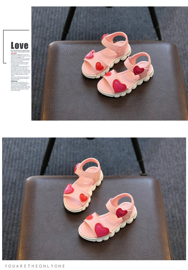Lovely Heart Shape Children Sandals for Girls 2026 Summer Open Toe Sandals Kids Girls New Arrival Baby Girl Beach Shoes I03123