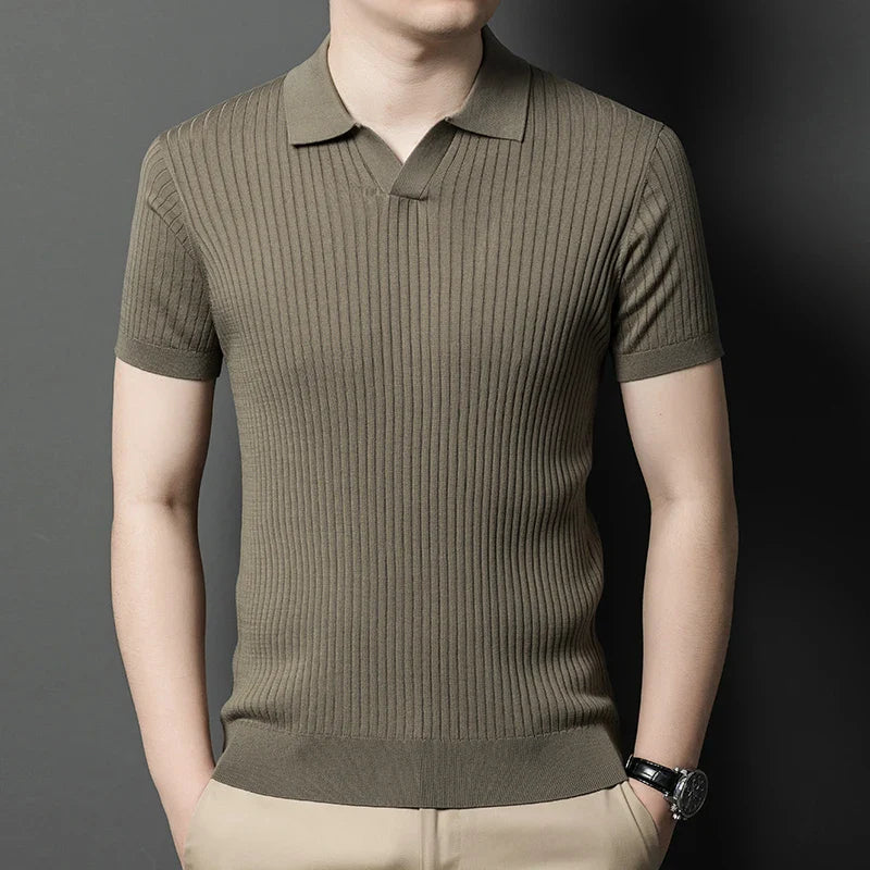 Mulberry Silk Men's Short-Sleeved Shirt, Slim Fit Summer Business Gentleman Men's Polo Shirt in 2024, High-End Knitwear