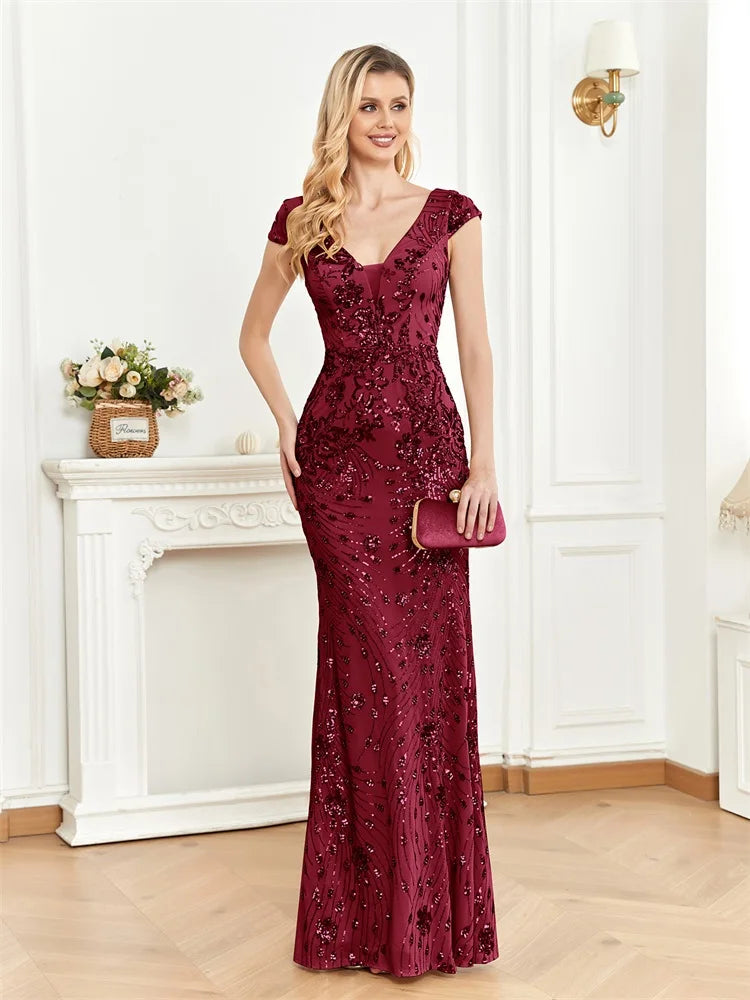 Elegant Champagne Evening Dress For Women Long 2024 Luxury Mermaid Formal Sequins Prom Wedding Party Cocktail Dresses