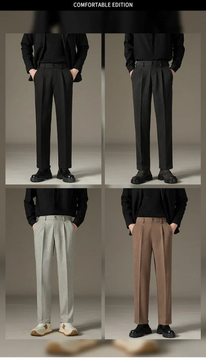Men's Casual Straight-Leg Wool Trousers - American Style Commuting Pants Perfect for Fall/Winter 28-38