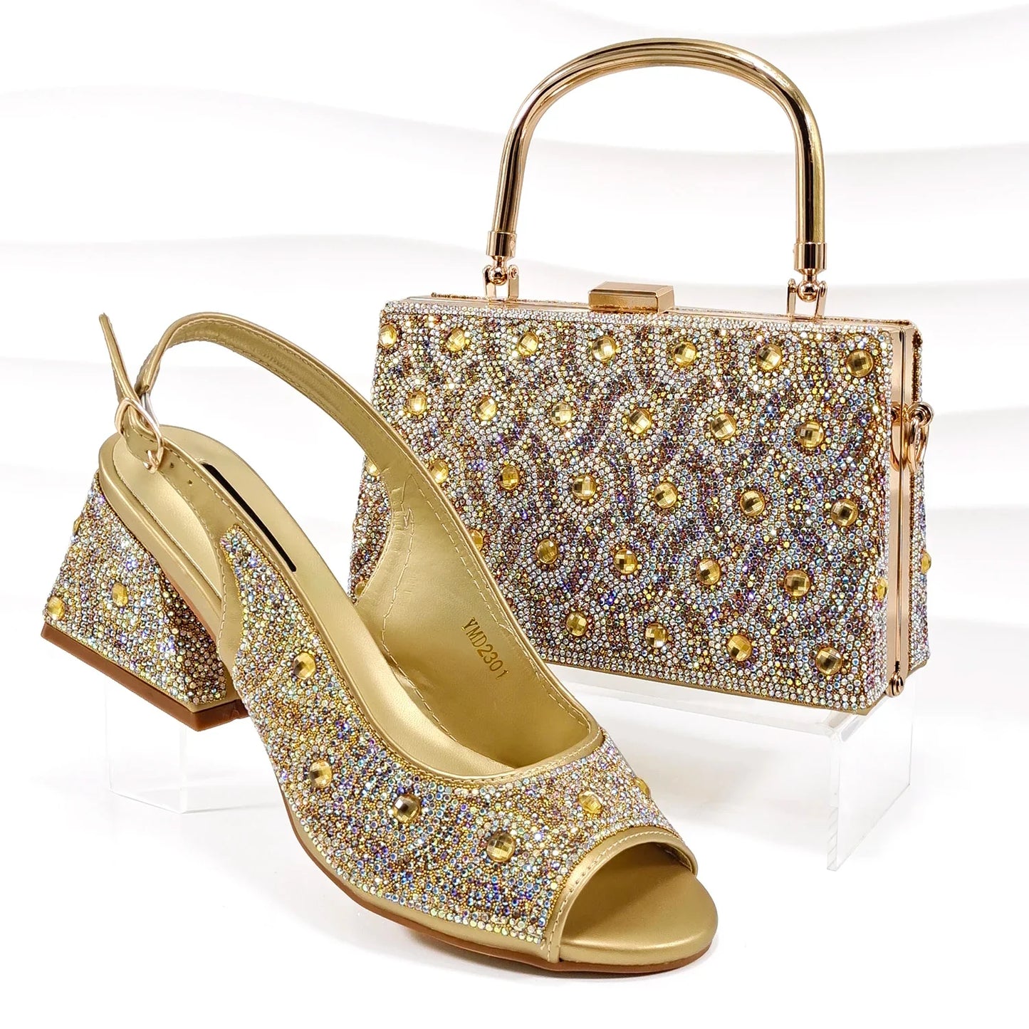 2026 Strass Design INS Mais Vendido Recém-chegados Sapatos e Bolsa Africanos na Cor Verde Salto Confortável Feminino de Bico Aberto