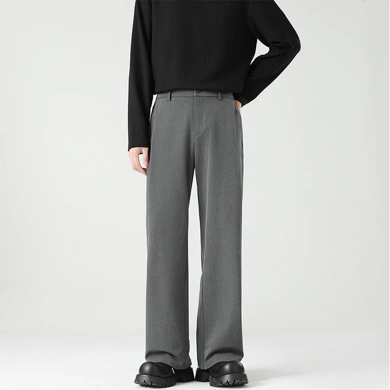 Men's Spring Essential Suit Pants Elastic Waist Loose Straight Black Gray Casual Business Work Slacks Fashion Trendy Daily Wear