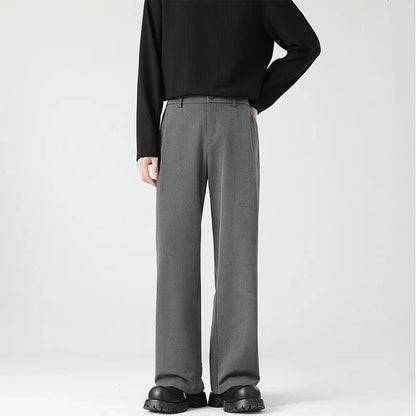Men's Spring Essential Suit Pants Elastic Waist Loose Straight Black Gray Casual Business Work Slacks Fashion Trendy Daily Wear