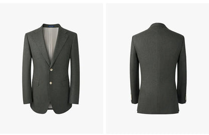 100% Wool Mens Suits Set Blazer + Pant Green Luxury Wedding Groom Wear Simple Style Fashion Man Suit Slim Fit Casual Clothes