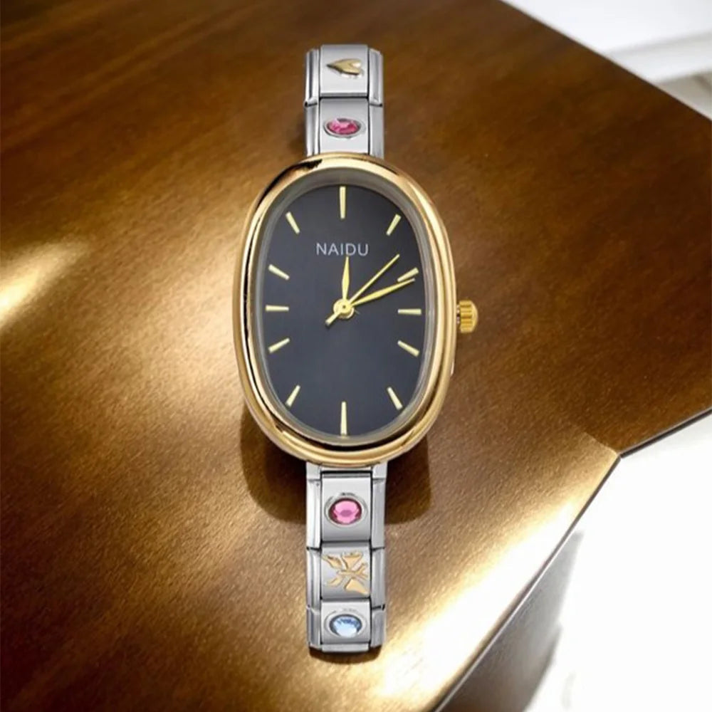 Fashion New Niche Watch Female Style Female Student Ellipse Quartz Watch Stainless Steel Strap Width 9mm Everyday Gifts