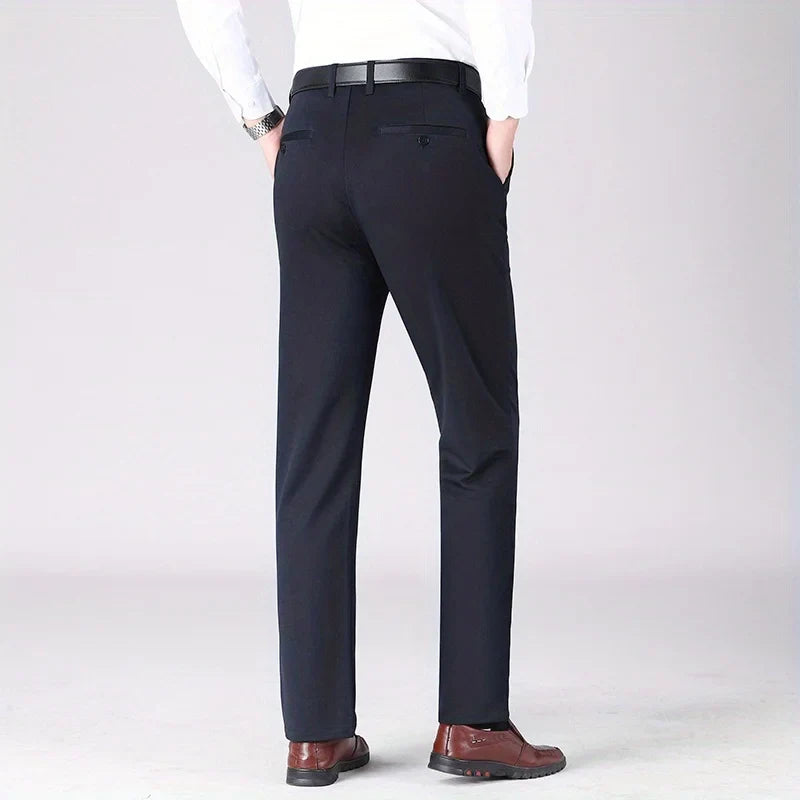 Men's High Elastic Anti-Wrinkle Straight Fit Business Pants | Non-Iron Formal Casual Trousers (1-Pack)