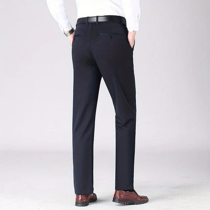 Men's High Elastic Anti-Wrinkle Straight Fit Business Pants | Non-Iron Formal Casual Trousers (1-Pack)