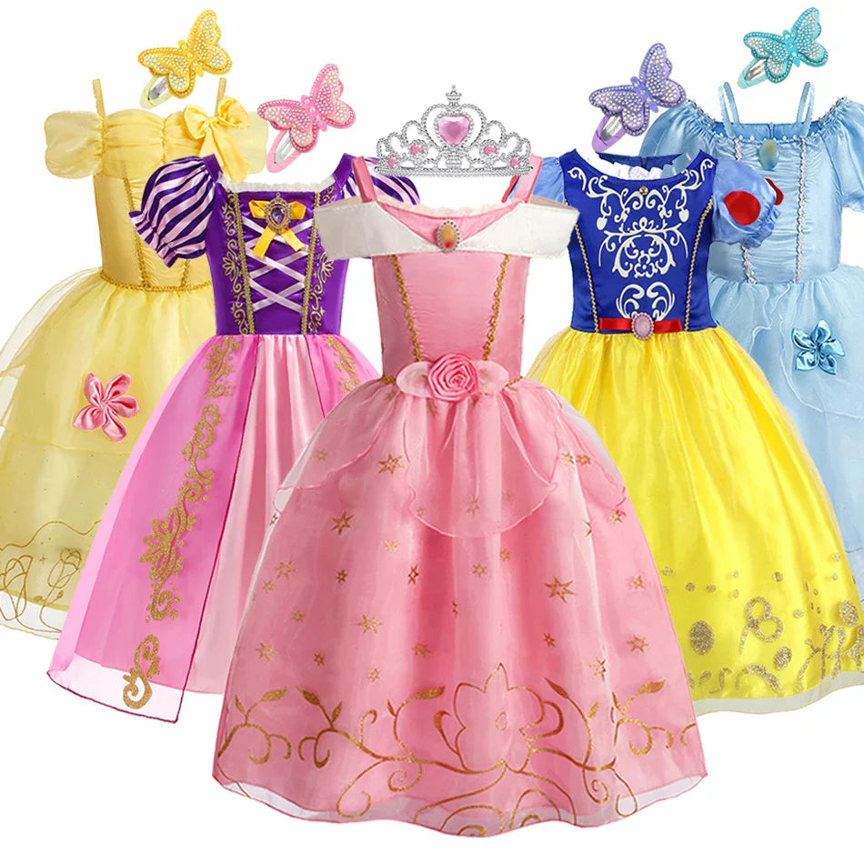 Girls Costume Sleeping Beauty Aurora Princess Party Rapunzel Halloween Snow White Cosplay Costume Kid Cinderella Dress up