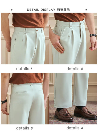 Men‘s Slim-Straight Fit Trousers for Spring & Summer Slim Fit Daily Work Trousers, Solid Color Street Suit Trousers