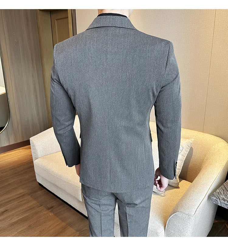 (Jackets+Pants) Luxury Double Breasted Design Slim Fit Suit High Quality Fashion Men's Wedding Social Suit Tuxedo 2 Piece Set