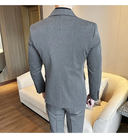 (Jackets+Pants) Luxury Double Breasted Design Slim Fit Suit High Quality Fashion Men's Wedding Social Suit Tuxedo 2 Piece Set