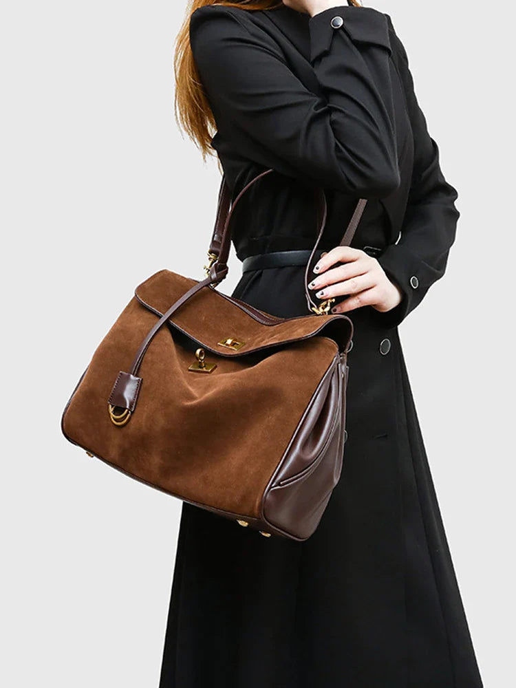 New Split Cow Leather Women's Faux Suede Bag Autumn Winter Underarm Bag for Lady Shoulder Crossbody Bag
