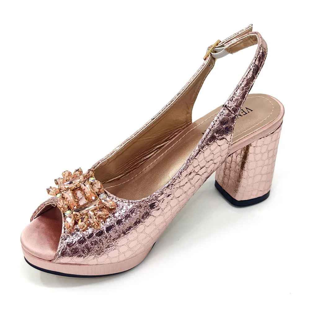 Italian Shoes and Bags Matching Set 2024 Women Heel Party for Silver Colour Italian Design Wedding Bigger Size Shoes