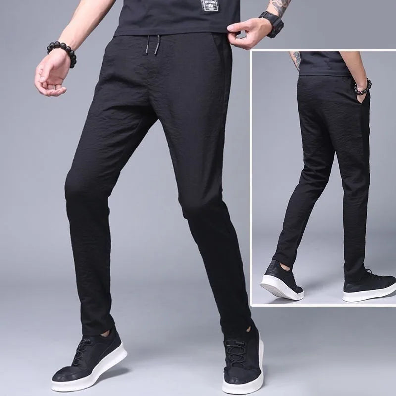 2024 new Men's Ice Silk Trousers Solid Color Mid-Waist Loose Breathable Straight-Leg Casual Pants Thin Quick-Drying Sports Pants