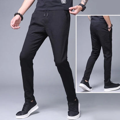 2024 new Men's Ice Silk Trousers Solid Color Mid-Waist Loose Breathable Straight-Leg Casual Pants Thin Quick-Drying Sports Pants