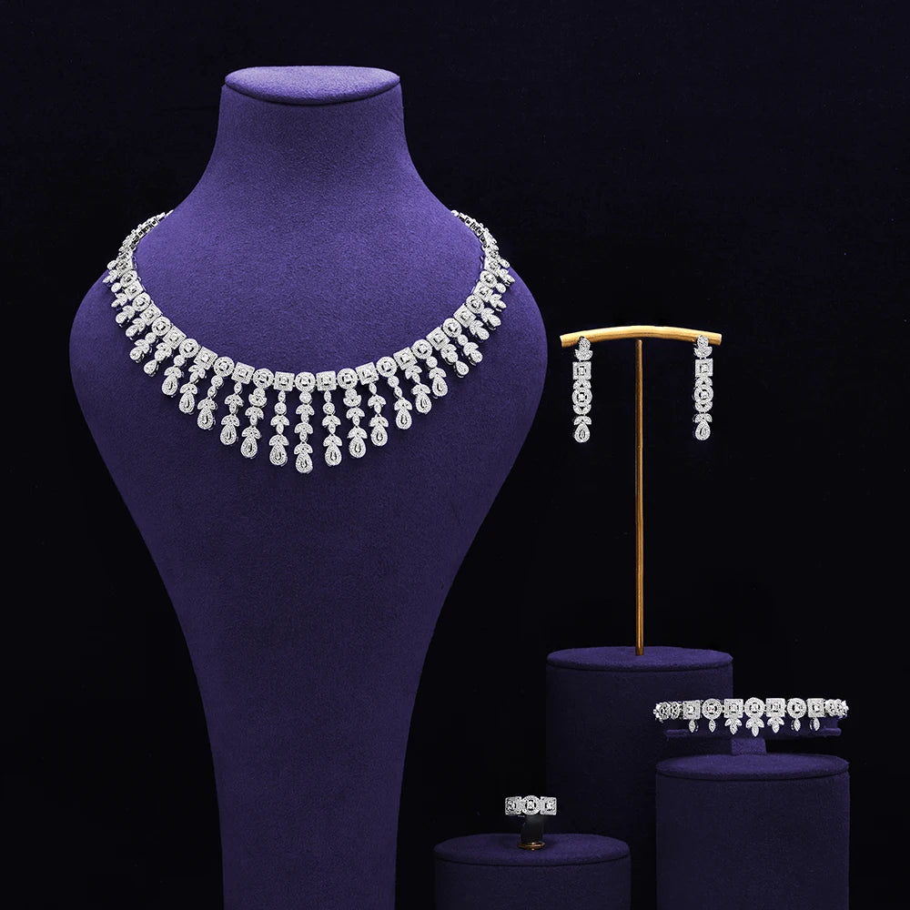 Bridal Zirconia Full Jewelry Set for Ladies Party Luxury Dubai Nigeria CZ Crystal Wedding Necklace Set