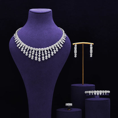 Bridal Zirconia Full Jewelry Set for Ladies Party Luxury Dubai Nigeria CZ Crystal Wedding Necklace Set