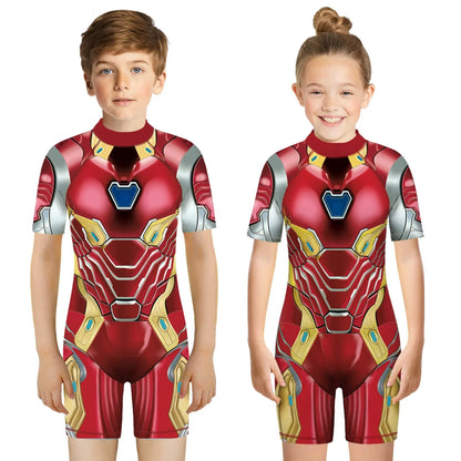 Children One Pieces Swimsuit Superhero 3D Print Playsuit Child Short Sleeve Swimwear Beach Bathing Suit Swim Wear For Boys Girls