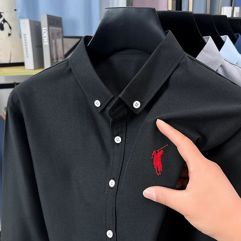 Luxury Goods High-end Embroidery 100% Pure Cotton Long Sleeved Shirt Men's New Shirt Men's Casual Loose Top Business Men